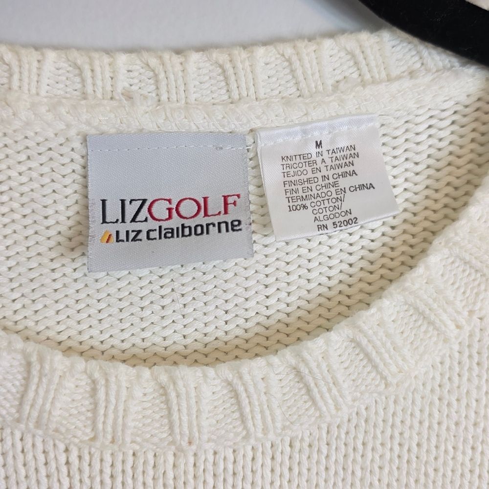 Vintage Rare Liz Claiborne LizGolf 100% Cotton Sweater Y2K Preppy Golfcore SZ M - Picture 3 of 5